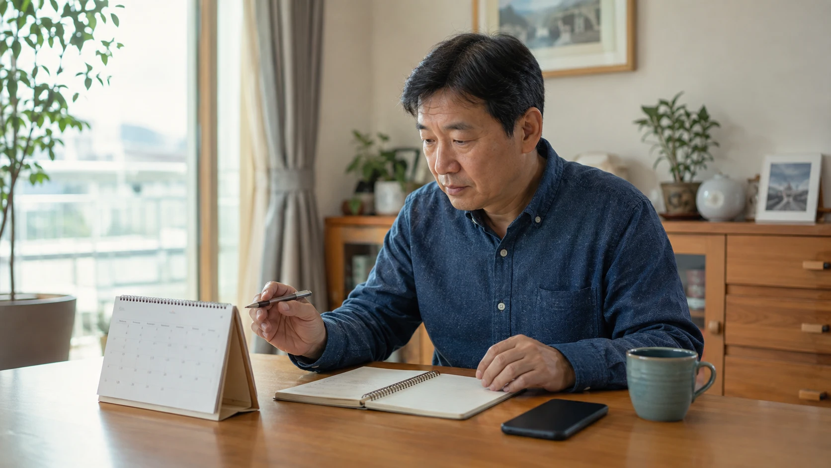 병원 예약을 위해 일정을 확인하는 장면